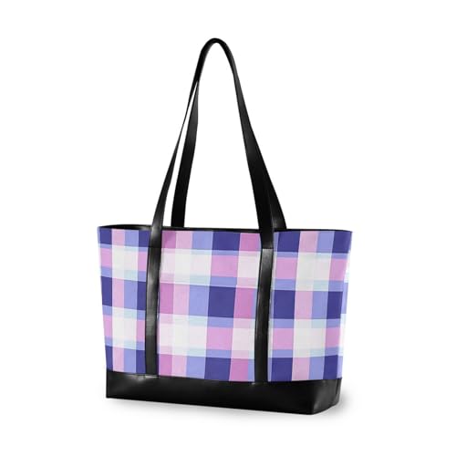 Purple Blue Fresh Plaids essentials laptop bag for women with zipper tote for women work with lunch bolso de trabajo para mujer