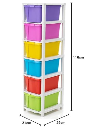 Image of 6 XL Plastic Modular Drawer System for Home, Office, Hospital, Parlor, School, Doctors, Home and Kids, Product Dimension When Asembeled (31Cmx39Cmx116Cm) (Multi, 6XL)