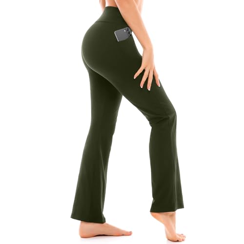 Walifrey Flare Leggings with Pocket for Women,High Waisted Opaque Flare...