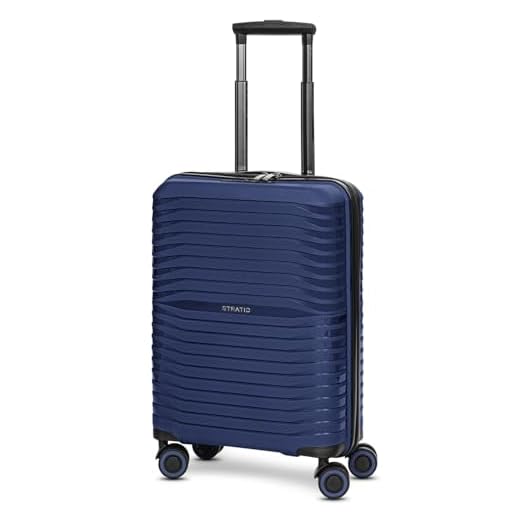 Stratic Kabinen-Koffer für Damen und Herren | Kleiner Cabin-Trolley 37 x 20 x 55 cm aus hochwertigem, leichtem Polypropylen Material | Doppelrolle & Teleskopgriff| Shine Serie