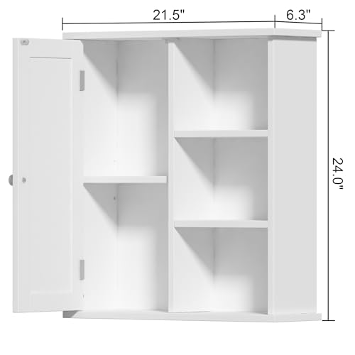 Treocho Bathroom Wall Cabinet, Medicine Cabinet With Door And 3 Open Shelves, Wall Mounted Storage Organizer For Bathroom thumb #2
