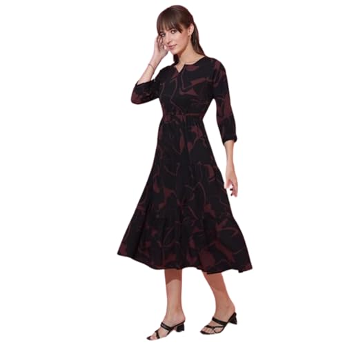 Image of Sheetal Associates Women's Casual 3 /4 Sleeve Crepe Fit and Flare Dress| Comfortable Relaxed Fit Summer Party Dress
