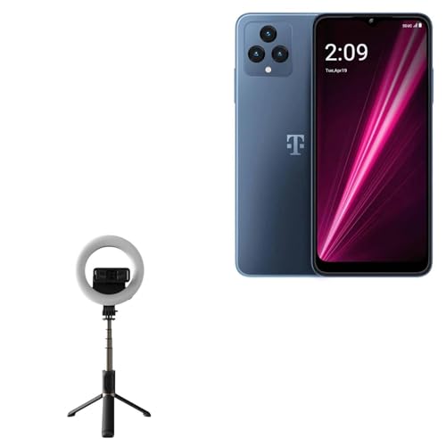 BoxWave Stand and Mount Compatible with T-Mobile REVVL 6X 5G - RingLight SelfiePod, Selfie Stick Extendable Arm with Ring Light - Jet Black