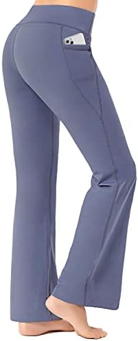 FIRST WAY Buttery Soft Women's Bootcut Yoga Pants Capris with 3 Pockets Lounge Floral Printing Full-Length, Blue Granite XL