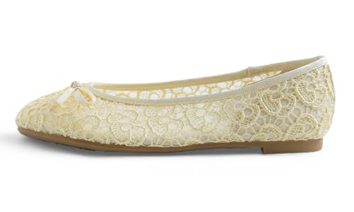 Image of FEVERSOLE Round Toe Lace Ballet Crochet Flats Women's Comfy Breathable Shoes