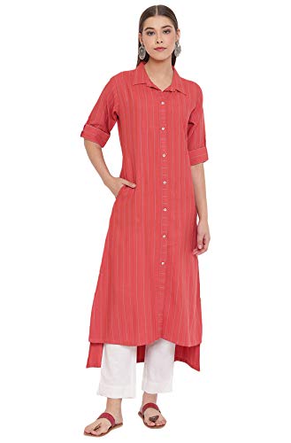 Image of Janasya Women's Orange Rayon Kurta with Pocket