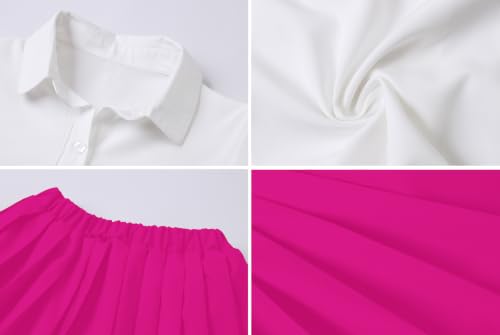 Image of Betusline Girls Skirt Set JK School Uniform 2-Piece Outfit - Short Sleeve Shirt with Bow & Pleated Skirt 4T-14Y