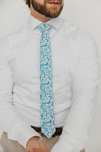 Image of DAZI Men's Skinny Tie Floral Print Cotton Necktie, Great for Weddings, Groom, Groomsmen, Missions, Dances, Gifts.