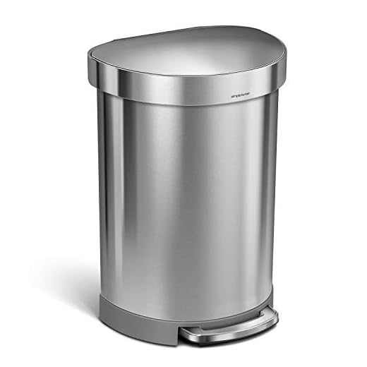 simplehuman 60 Liter Semi-Round Hands-Free Kitchen Step Stainless Steel Trash Can with Soft-Close Lid, Brushed