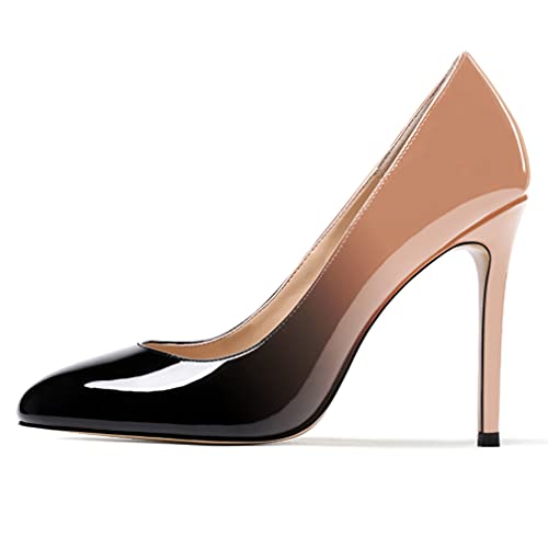 MODENCOCO Women's Slip On Round Toe Patent Solid Stiletto High Heel Pumps Shoes 4 Inch