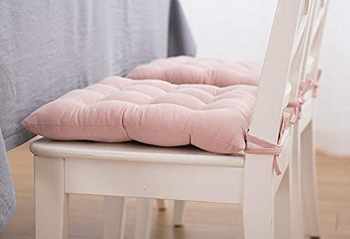 Soft Comfort Non Slip Seat Cushion Thick Dining Chair Pads with Ties Square Cotton Cushion (Pink)