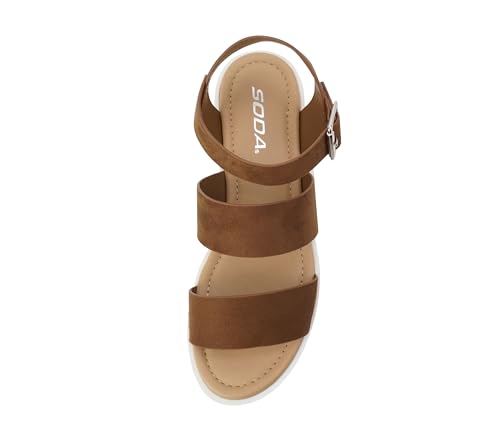 Image of Soda ACCOUNT ~ Women Open Toe Two Bands Lug sole Fashion Block Heel Sandals with Adjustable Ankle Strap