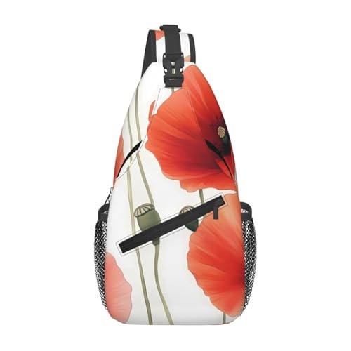 Poppy Flower Multi Functional Adjustable Single Shoulder Crossbody Bag,Casual Chest Bag, Suitable For Daily Travel,Unisex