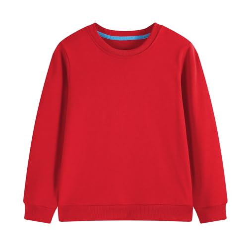 Lesteco Unisex Kids Crewneck Sweatshirt Toddler Long Sleeve Tops Medium Weight Fall Pullovers for Boys and Girls 2-14 Years Red