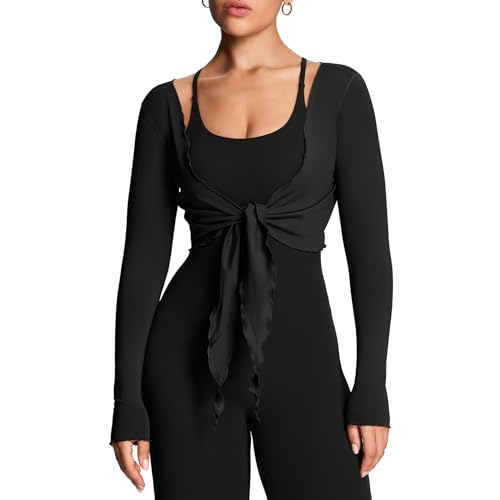 Aoxjox Women's Athlenza Ruffle Wrap Shrug Cardigan (Black, X-Small