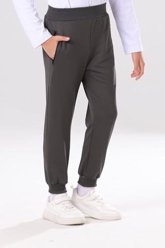 BINPAW 3 Pack Boy's Pull On Sweatpants Active Jogger Pants with Zipper Pocket Athletic Pants for Kids, Blue/Dark Gray/Gray, 7-8 Years = Tag 1304