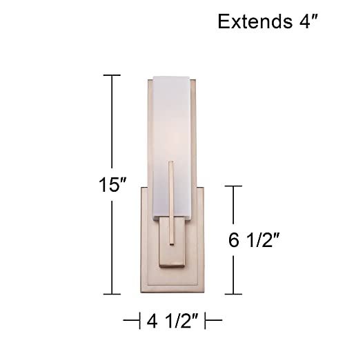 Image of Possini Euro Design Midtown Modern Wall Sconce Lighting Burnished Brass Hardwired 15 inch High Fixture Rectangular White Glass for Bedroom Bathroom Bedside Living Room Home Hallway Dining Kitchen