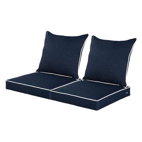 Image of QILLOWAY Outdoor /Indoor Furniture Cushions Set,Replacement Deep Seat Cushion for Patio Chair Furniture, 2sets,Navy Blue