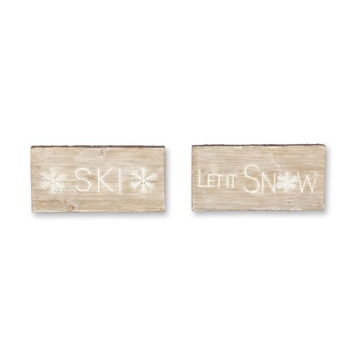 HomeStock Retro Renaissance and Snow Sentiment Block with White Washed Design (Set of 2)