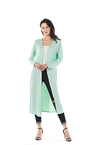 Image of Women's Solid Sweater Essential Duster Long Cascading Open Front Lightweight Blue Cardigan