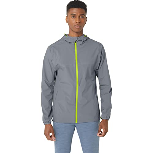 ASICS Men's Waterproof Jacket Running Apparel, XL, Sheet Rock/Lime Zest