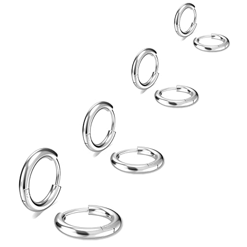 316L Surgical Stainless Steel Small Hoop Earrings 8mm 10mm 12mm 14mm Hypoallergenic Huggie Hoop Earrings Helix Lobes Hinged Sleeper Earrings Cartilage Piercings