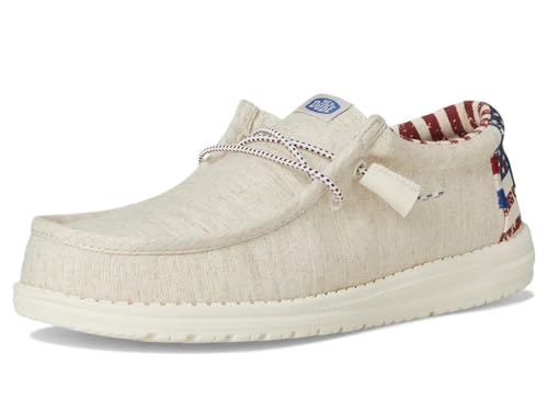 Image of Hey Dude Wally Patriotic Slip-On Casual Shoes for Men and Women - Canvas Upper - Textile Lining - Moc Toe Off-White Patriotic EU 38 (US Women's 7) Medium