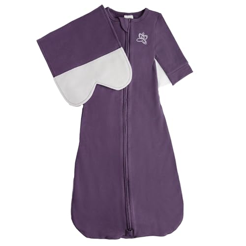 Image of The Butterfly Swaddle Organic Cotton Blend, All-in-One Butterfly Wing Sleep Sack Transitional Training System for Newborn Infant Baby with Wash Bag, Large (12-17 lbs), Twilight Purple