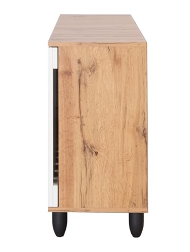 Image of DeckUp Plank Minang 3-Door Engineered Wood Shoe Rack (Wotan Oak And White, Matte Finish), 34X114X68 Cm
