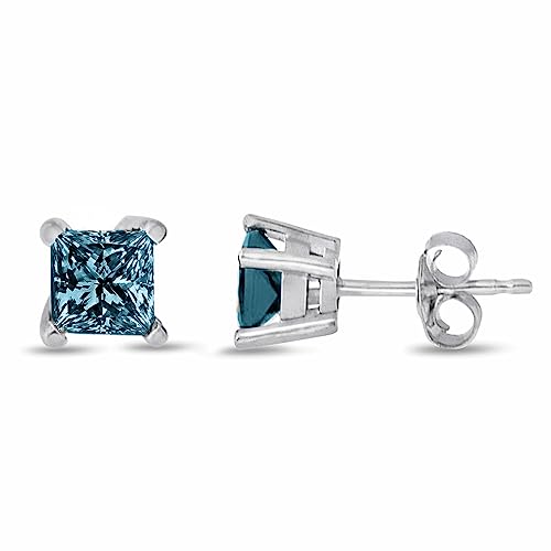 Blue Diamond Princess Studs in 14K gold4