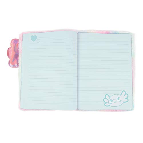 3C4G Three Cheers for Girls - Axolotl Salamander Plush Locking Journal - Girls Diary with Lock and Key - Includes 160 Page Fluffy Tie Dye Secret Diary (6” x 8”) with Gem Lock and 2 Keys