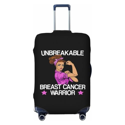 Unbreakable Breast Cancer Warrior Travel Luggage Cover Suitcase Protector Fits 26-28 Inch Case(Black,L)