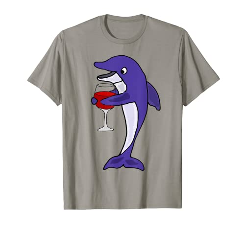 Smilemoretees Funny Dolphin Beber Wine T-shirt Camiseta