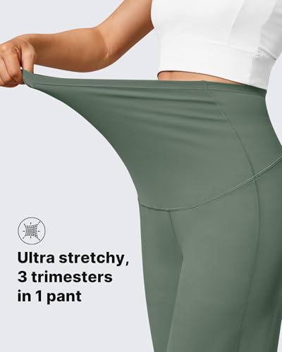 Image of G4Free BareFeel Maternity Pants Over the Belly Pregnancy Trousers for Work | High Waist Coverage,Two Side Pockets,Wide Leg Design,Soft Knit Fabric,for Dress Casual Yoga