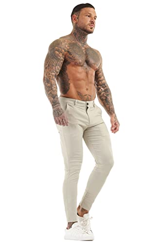 Mens Chinos Casual Pants Slim Fit Stretch Dress Pants For Men(Ivory,28) #TOP4