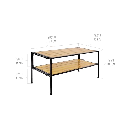 Seville Classics Sturdy Freestanding Storage Shelf for Bedroom, Closet, Entryway, Dorm Room Organizer Stackable Durable Metal Shoe Rack Countryside Aspen Slat, 2-Tier by Seville Classics - Image 8