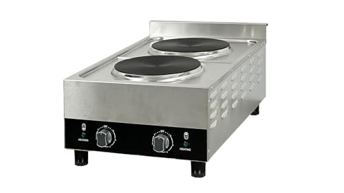 Commercial Double Hot Plate, 3600W Electric Burner, 9-inch Cast Iron Plates, 6 Heat Settings, Stainless Steel Construction FG-02A ETL