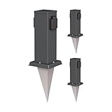 ledscom.de Außensteckdose Polly mit Erdspieß, wetterfest, IP44, 2-Fach, anthrazit, eckig, 27cm, 3 Stk.