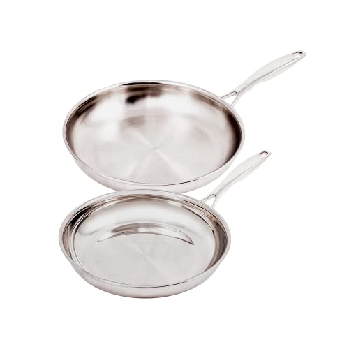 Swiss Diamond Premium Clad 5-Ply Stainless Steel 2 Piece Frying Pan Set with Satin Exterior Finish, Induction Compatible Stainless Steel Skillet Set - Oven and Dishwasher Safe by Swiss Diamond - Used condition - US$141.27