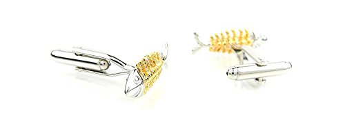 Par de mancornas para hombre plata y oro diseño espina de pescado miniatura 2