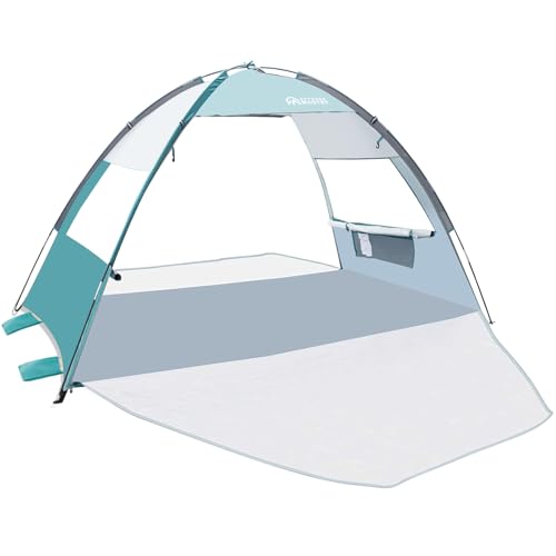 OutdoorMaster Beach Tent Sun Shelter with 2 Ventilated Doors, UPF50+ Easy Setup Beach Tent Canopy for 3 Person, Lightweight & Portable Family Beach Umbrellas for Sand with Carrying Bag-Cancun Seashore