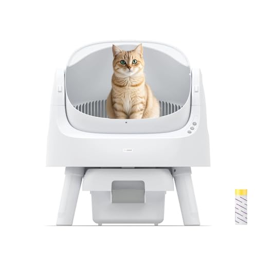 AutoScooper 11 Self Cleaning Litter Box, Automatic Cat Litter Box for Multiple Cats, Top Enter Cat Litter Box with Liners and Mat Included, White (Manufacturer by PETPIVOT INC)