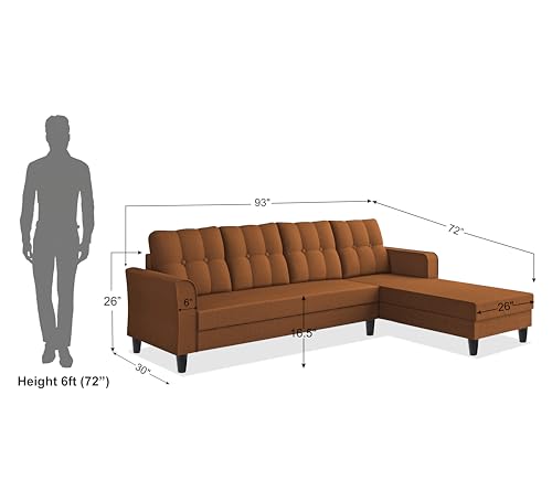 Image of Adorn India Maddox Tufted L Shape 6 Seater Sofa Set RHS (Rust) (3 Year Warranty)