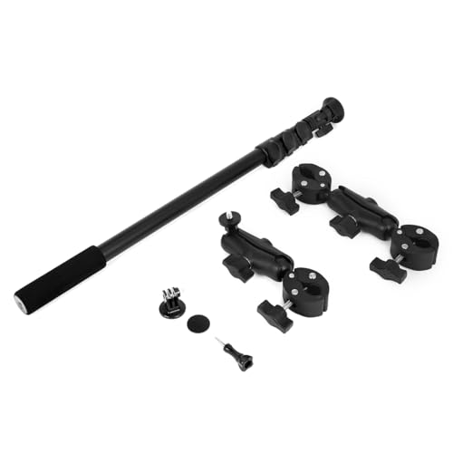YOUNZJ Motorcycle Bike Handlebar Double clamp Mount Invisible Selfie Stick Super Camera Clamp 360°Rotating Extendable Ballhead Magic Arm 60'' for Insta360 ONE X3 X2 X RS R Go 2 3 Action Camera, Black