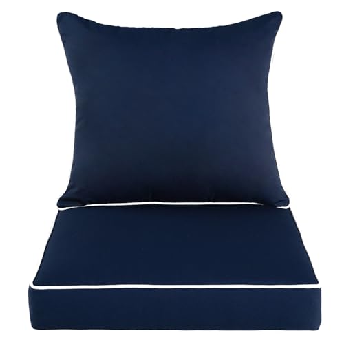 Image of QILLOWAY Outdoor /Indoor Furniture Cushions Set,Replacement Deep Seat Cushion for All Weather Patio Chair Furniture (Navy Blue)