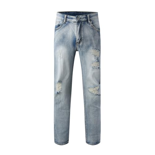 Men's Distressed Straight Leg Denim Jeans for Casual Streetwear Comfortable Ripped Pants with Classic Fit2