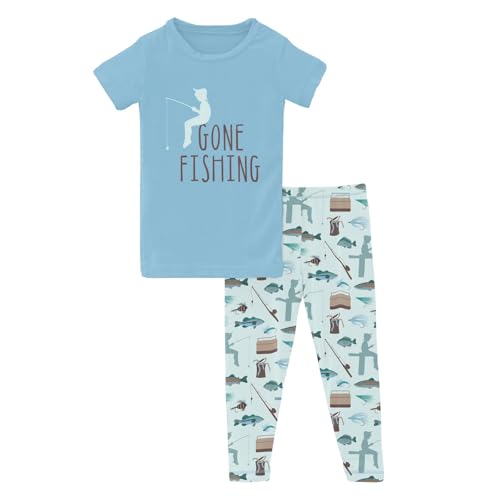 KicKee Graphic Tee Short Sleeve Pajama Set, Baby to Kid, Super Soft Bamboo Viscose Fitted Pajamas