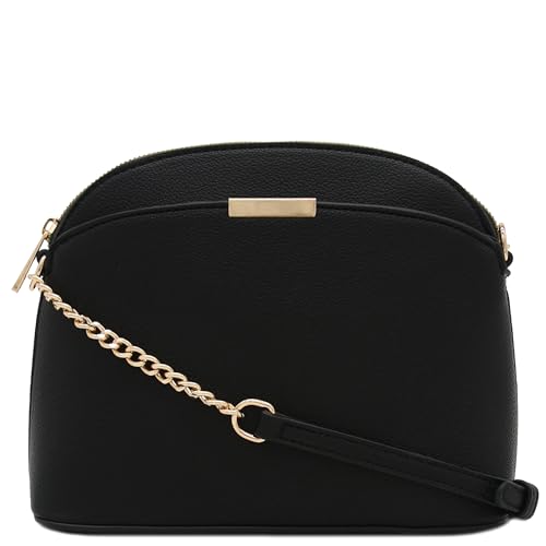 FashionPuzzle Faux Leather Small Dome Crossbody Bag with Chain Strap