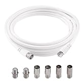 AmiCera 5m 75 Ohm RG6 Koaxialkabel, F Stecker auf F Stecker, 6 Stücke, Weiß