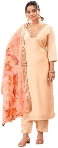 SHIENZY Women’s Kurta Set with Dupatta| Cotton Blend Printed Embroidered V Neck Kurta Set for Women| Floral Ethnic Wear Kurta Set| Straight Fit Dress Set for Festive| Office| Casual